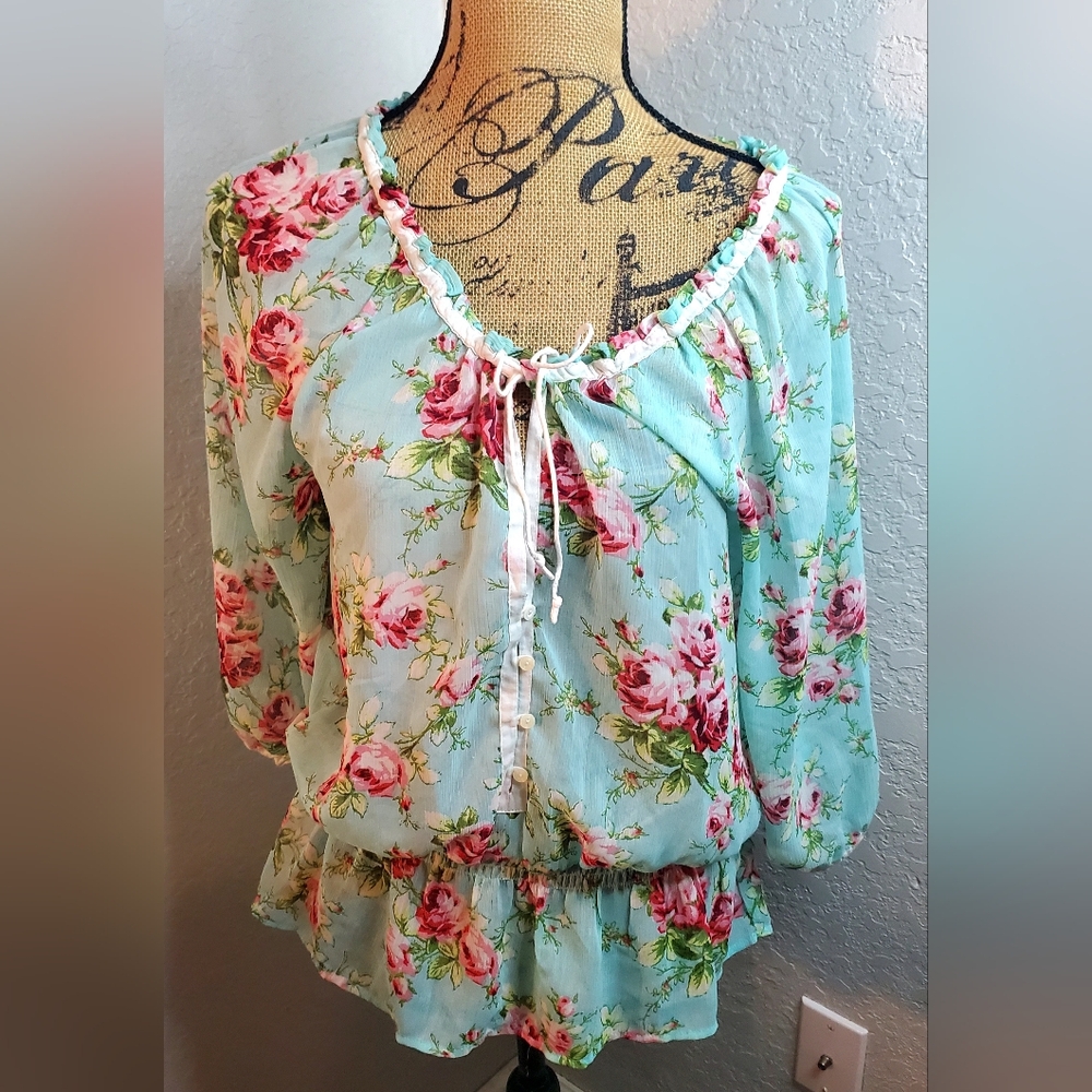 Abercrombie & Fitch Aqua Green Floral Blouse
